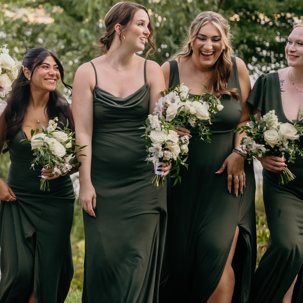 Gorgeous olive green bridesmaid dress!